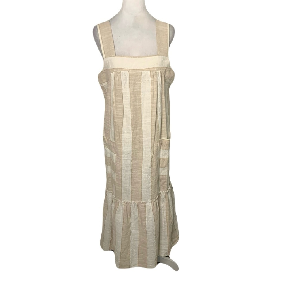 Anthropologie Maeve Medium Square Neck Sleeveless Cream & Tan Striped Midi Dress